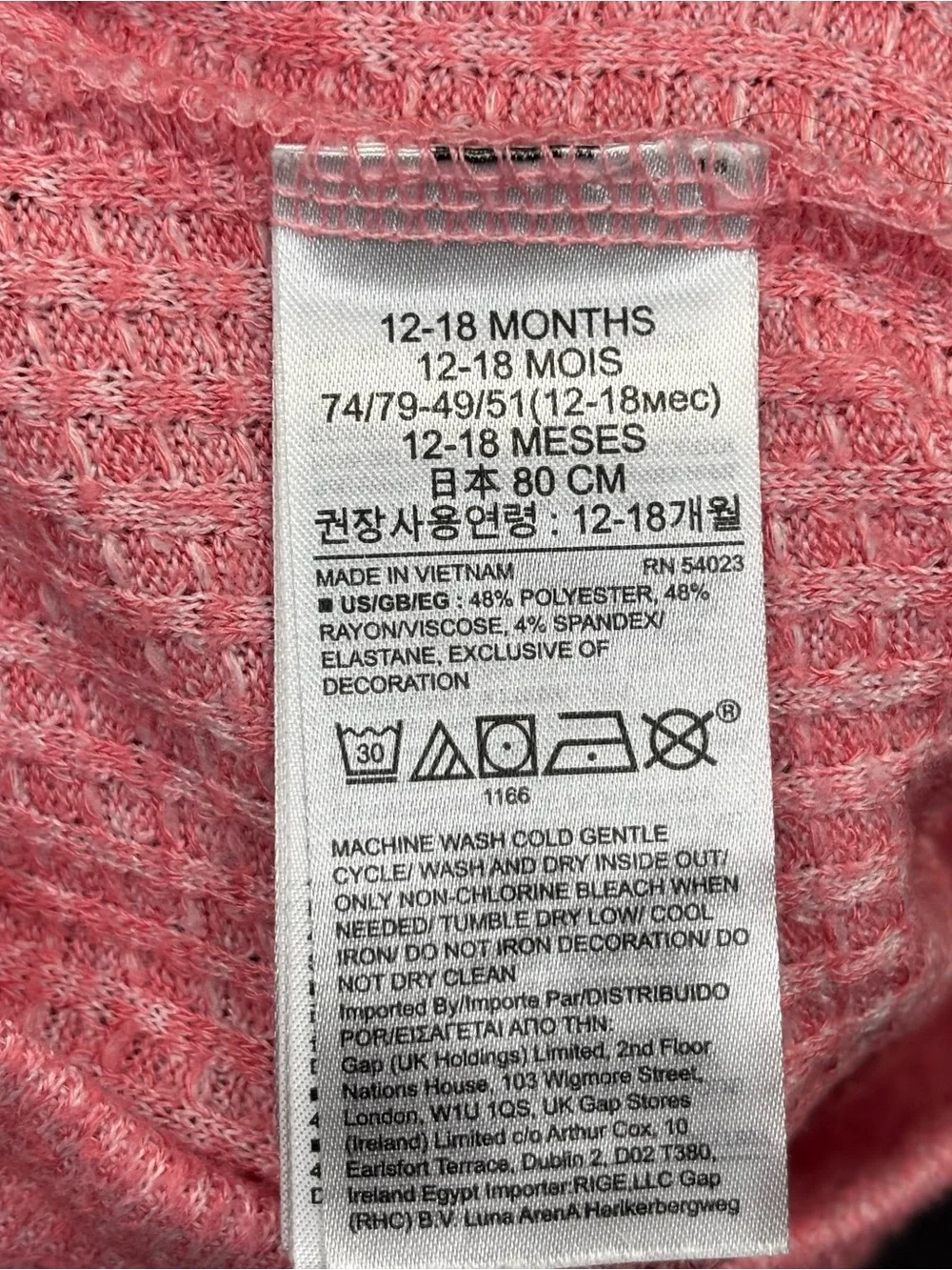 Baby Gap Girls 12-18 Months Pink Waffle Knit Jogger Pants Embroidered Pull On